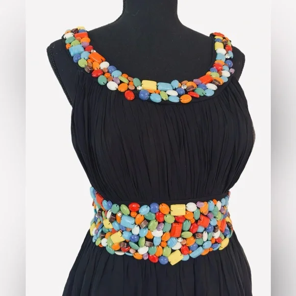 MAC DUGGAL COUTURE ~ Black Chiffon Dress with Colorful Hand Sewn Beading size 6